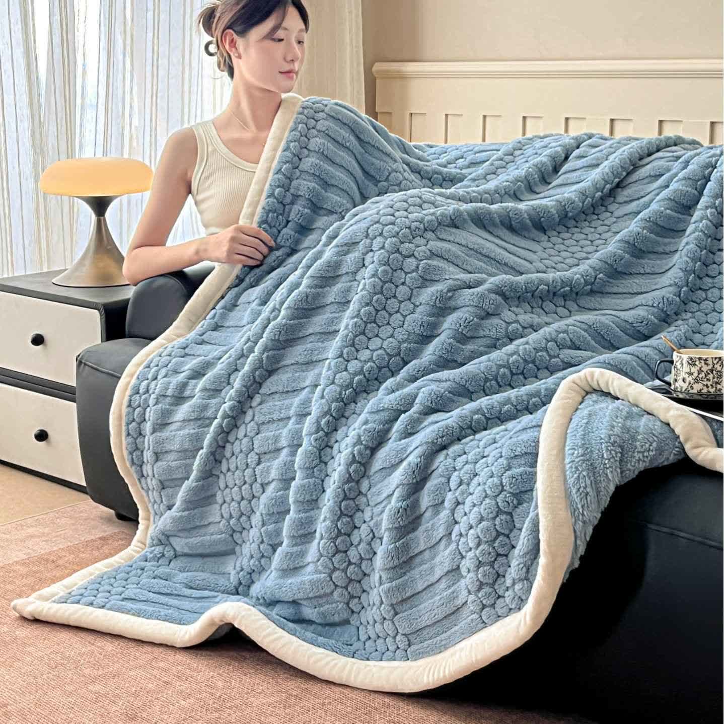 Ownkoti Plüschdecke mit geometrischer Struktur - Blau - 200cm x 230cm - image 5