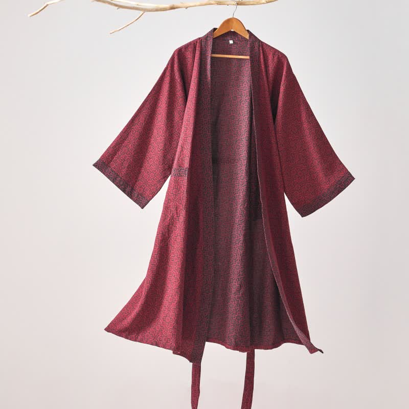 Ownkoti – Weihnachtsinspirierter Kimono-Bademantel aus Baumwollgaze - Rot - XL - image 8