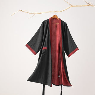 Ownkoti – Minimalistischer Kimono-Bademantel aus fester Baumwollgaze - Schwarz - XL - image 0