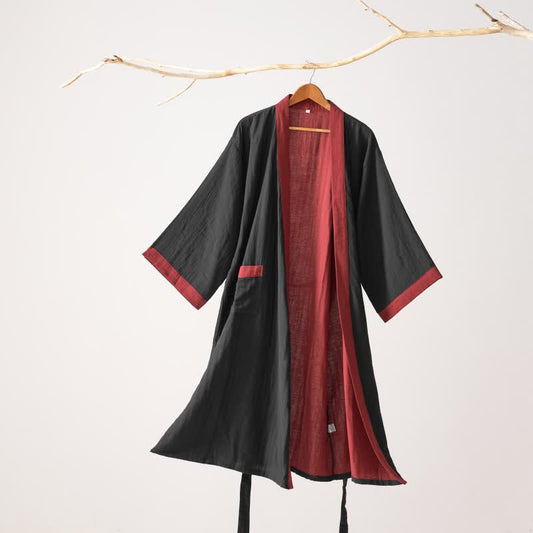Ownkoti – Minimalistischer Kimono-Bademantel aus fester Baumwollgaze - Schwarz - XL - image 0