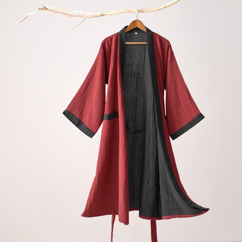 Ownkoti – Minimalistischer Kimono-Bademantel aus fester Baumwollgaze - Rot - XL - image 8