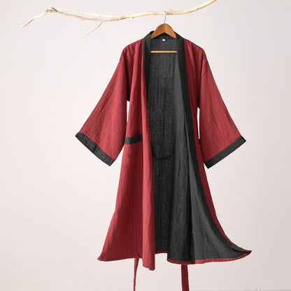 Ownkoti – Minimalistischer Kimono-Bademantel aus fester Baumwollgaze - Rot - XL - image 8