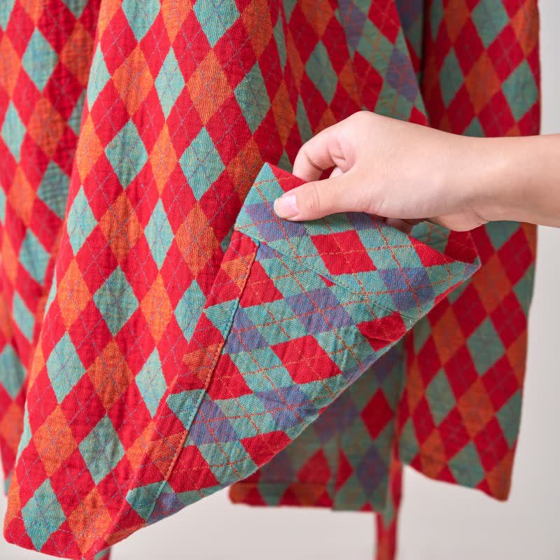 Ownkoti – Klassischer Kimono-Bademantel aus Baumwollgaze mit Rautenmuster - image 9