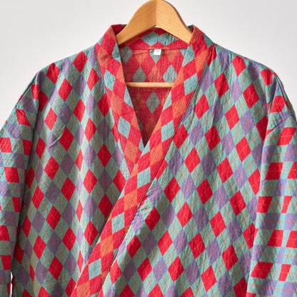 Ownkoti – Klassischer Kimono-Bademantel aus Baumwollgaze mit Rautenmuster - image 13