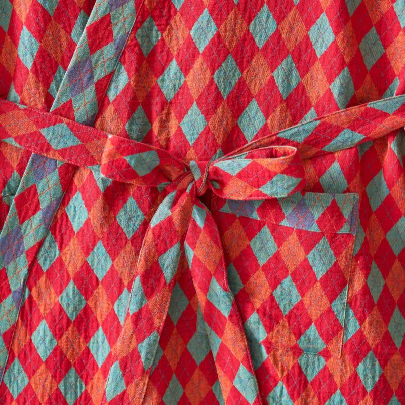 Ownkoti – Klassischer Kimono-Bademantel aus Baumwollgaze mit Rautenmuster - image 5
