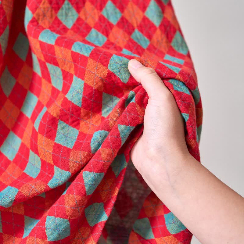 Ownkoti – Klassischer Kimono-Bademantel aus Baumwollgaze mit Rautenmuster - image 8