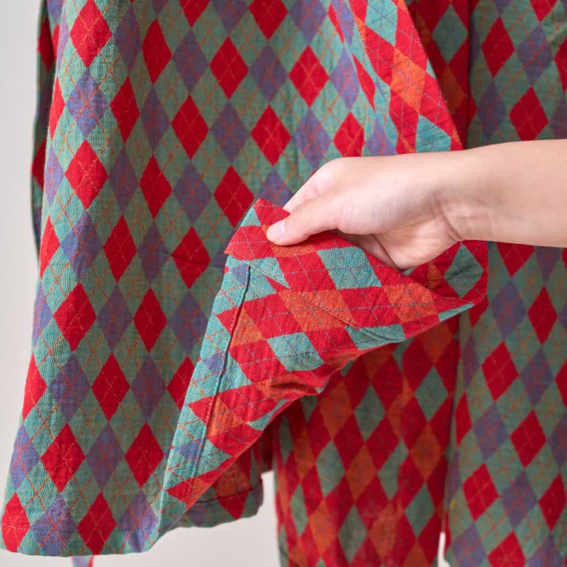 Ownkoti – Klassischer Kimono-Bademantel aus Baumwollgaze mit Rautenmuster - image 16