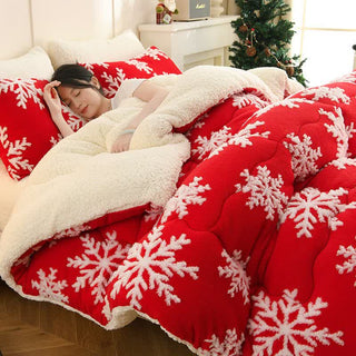 Ownkoti – Sherpa-Decke mit Schneeflocken-Jacquardmuster - Rot - 200cm x 230cm - image 0