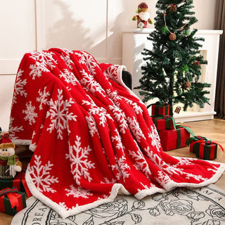 Ownkoti – Wende-Überwurfdecke mit Schneeflocken-Sherpa - Rot - 200cm x 230cm - image 0