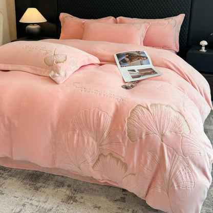 Ownkoti Elegantes Ginkgoblatt-Plüsch-Bettwäscheset (4-teilig) - image 10