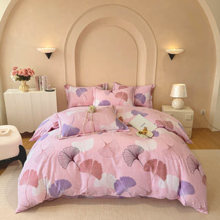 Ownkoti Bettwäsche aus gebürsteter Baumwolle mit Ginkgoblättern, Rosa - Bettwäsche-Set - 220cm x 240cm - image 0