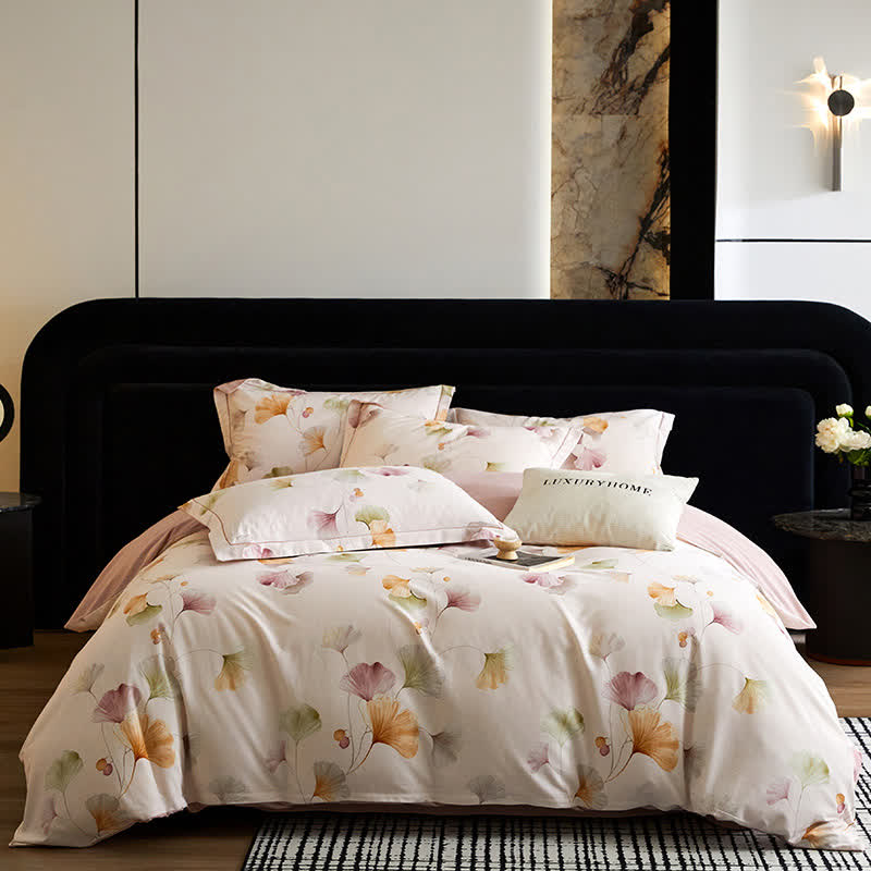 Ownkoti Elegantes Ginkgo-Bettwäscheset aus gebürsteter Baumwolle (4-teilig) - Hellviolett - 220cm x 240cm - image 3