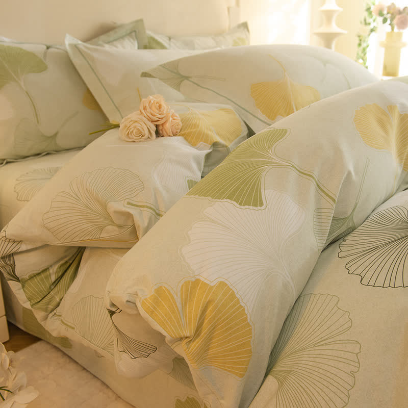 Ownkoti Frisches Ginkgo-Bettwäscheset aus Baumwolle (4-teilig) - 220cm x 240cm - image 0