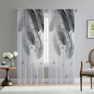 Ownkoti Gardine mit Feder- und Schmetterlingsmuster - Stangentasche - 132cm x 241cm - image 0