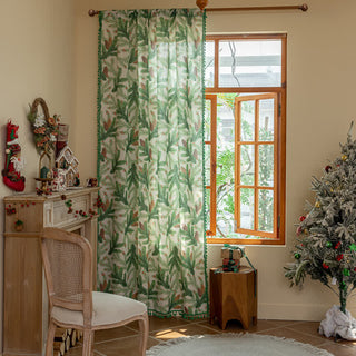 Ownkoti Vorhang mit Quasten und Tannenzapfenblattmuster - Stangentasche - 150cm x 260cm - image 0