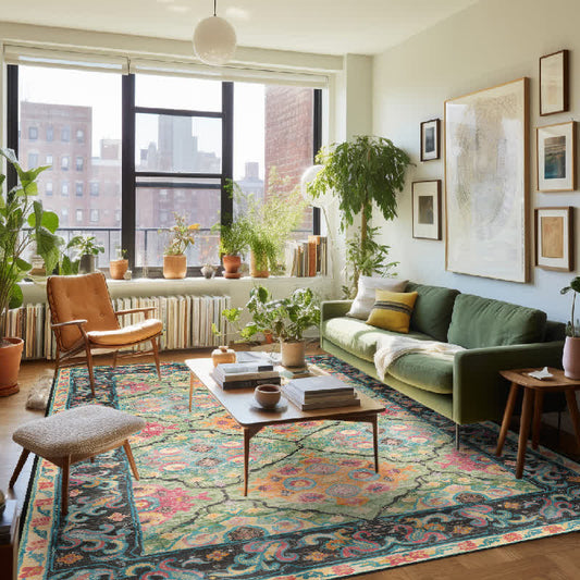 Ownkoti Lebhafter Vintage-Bohemian-Grüner Teppich - 153cm x 244cm - image 0