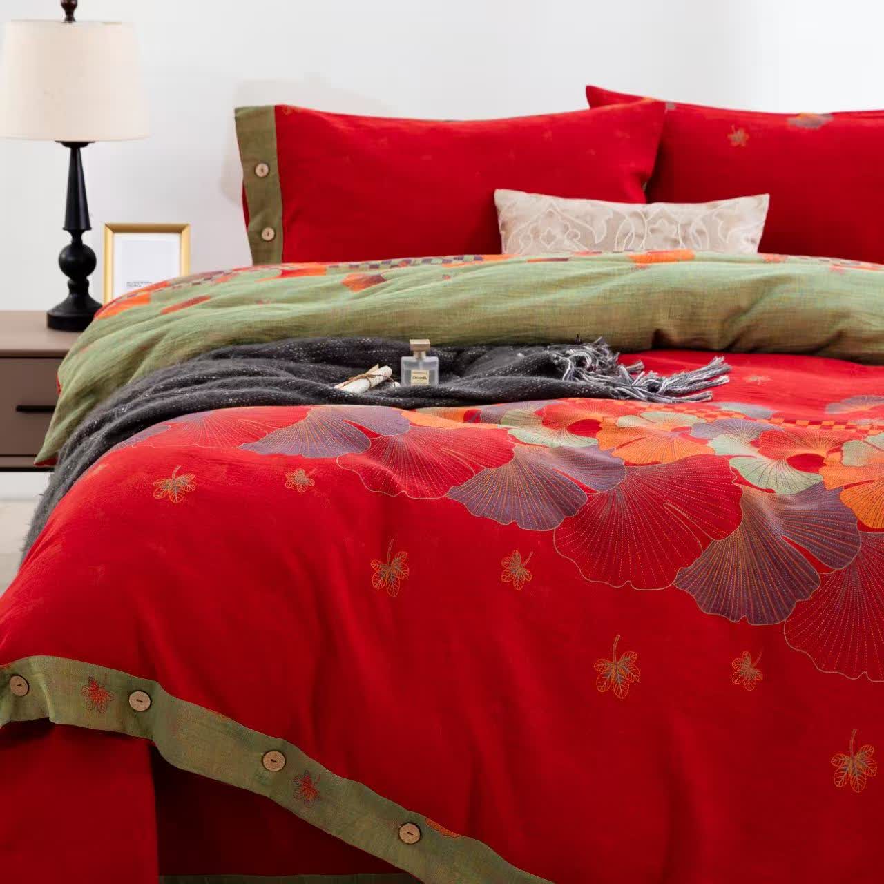 Ownkoti Bettwäsche aus reiner Baumwollgaze mit Ginkgoblatt-Motiv (4-teilig) - image 1