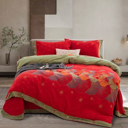 Ownkoti Bettwäsche aus reiner Baumwollgaze mit Ginkgoblatt-Motiv (4-teilig) - 220cm x 240cm - image 0