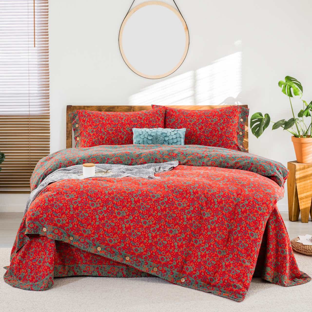 Ownkoti Bettwäsche mit Blumenmuster aus reiner Baumwollgaze (4-teilig) - 220cm x 240cm - image 0