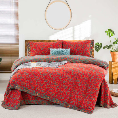 Ownkoti Bettwäsche mit Blumenmuster aus reiner Baumwollgaze (4-teilig) - 220cm x 240cm - image 0