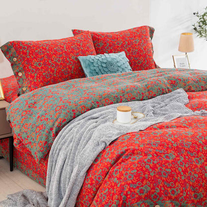 Ownkoti Bettwäsche mit Blumenmuster aus reiner Baumwollgaze (4-teilig) - image 1