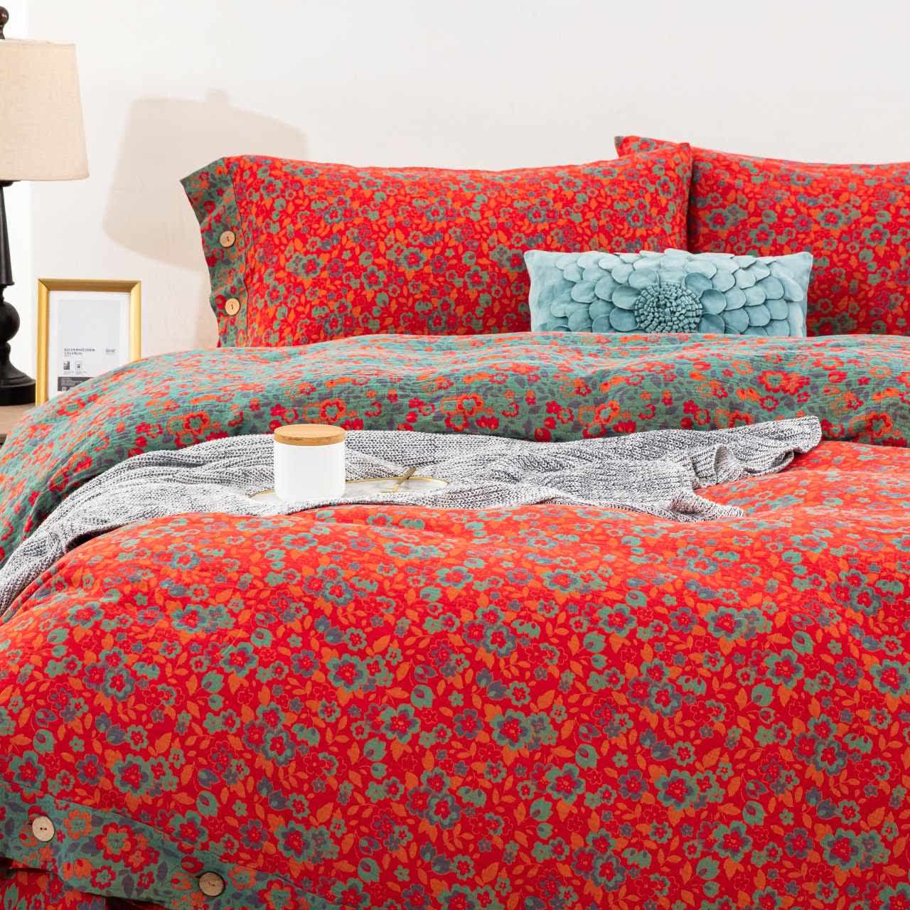 Ownkoti Bettwäsche mit Blumenmuster aus reiner Baumwollgaze (4-teilig) - image 2