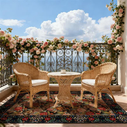 Ownkoti Teppich für den Innen- und Außenbereich mit dunklem Blumenmuster - Schwarz & Rot - 153cm x 244cm - image 0