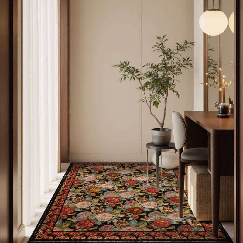 Ownkoti Teppich für den Innen- und Außenbereich mit dunklem Blumenmuster - Rot & Schwarz - 153cm x 244cm - image 6