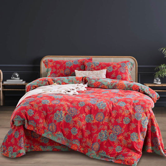 Ownkoti Pfingstrosen-Bettwäsche aus reiner Baumwollgaze (4-teilig) - 220cm x 240cm - image 0