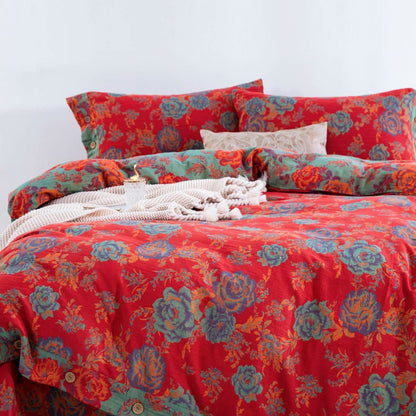 Ownkoti Pfingstrosen-Bettwäsche aus reiner Baumwollgaze (4-teilig) - image 1