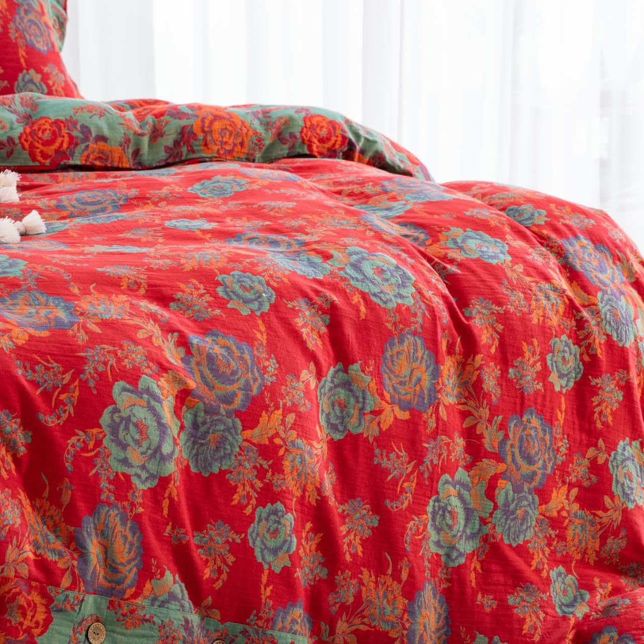 Ownkoti Pfingstrosen-Bettwäsche aus reiner Baumwollgaze (4-teilig) - image 3