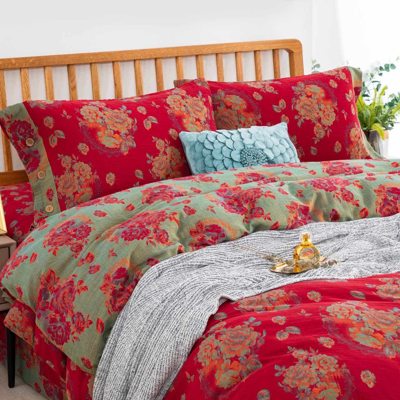 Ownkoti Luxuriöse Bettwäsche aus reiner Baumwollgaze mit Blumenmuster (4-teilig) - image 2