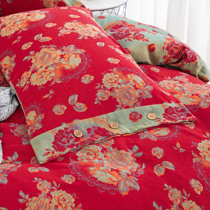 Ownkoti Luxuriöse Bettwäsche aus reiner Baumwollgaze mit Blumenmuster (4-teilig) - image 5