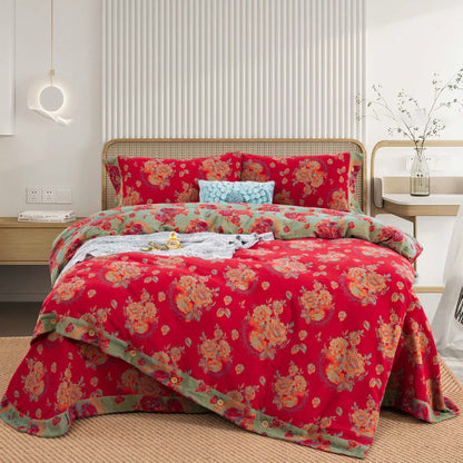 Ownkoti Luxuriöse Bettwäsche aus reiner Baumwollgaze mit Blumenmuster (4-teilig) - 220cm x 240cm - image 0