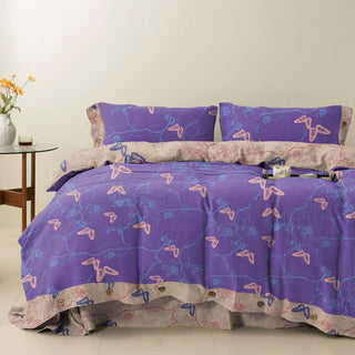 Ownkoti Wendebettwäsche-Set aus Baumwolle mit Schmetterlingsmotiv (4-teilig) - Lila - 250cm x 266cm - image 0