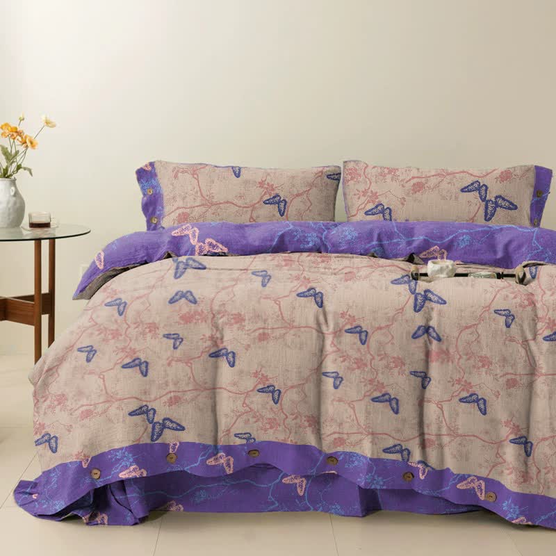 Ownkoti Wendebettwäsche-Set aus Baumwolle mit Schmetterlingsmotiv (4-teilig) - Rosa - 250cm x 266cm - image 4