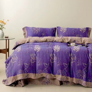 Ownkoti Wendebettwäsche-Set aus Baumwolle mit künstlerischem Pfingstrosenmotiv (4-teilig) - Lila - 250cm x 266cm - image 0