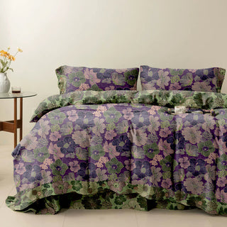 Ownkoti Pfirsichblüten-Wendebettwäsche-Set aus Baumwolle (4-teilig) - Lila - 250cm x 266cm - image 0
