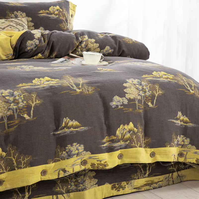 Bettwäscheset aus Baumwollgaze-Jacquard mit Landschaftsdruck (4-teilig) - image 3