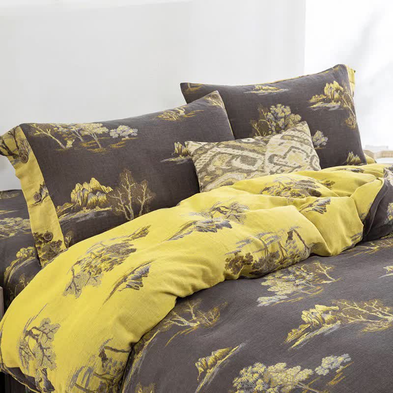 Bettwäscheset aus Baumwollgaze-Jacquard mit Landschaftsdruck (4-teilig) - image 2