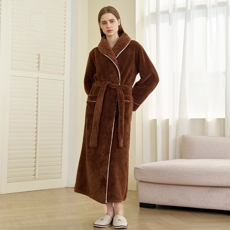 Luxuriöser, doppellagiger Fleece-Bademantel - Braun - Damen: 3XL - image 9