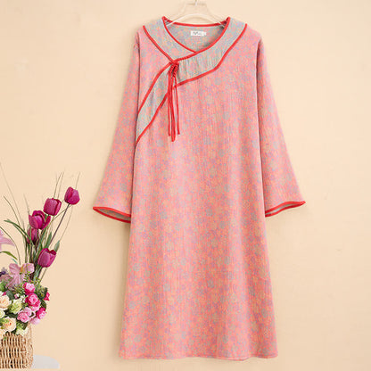 Ownkoti Plus Size Rosenfarbenes Nachthemd aus Baumwollgaze - 5XL - image 0