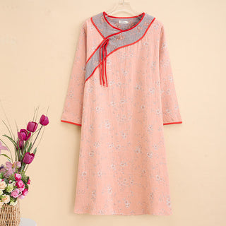 Ownkoti Plus Size Orange Floral Cotton Gauze Nachthemd - 5XL - image 0