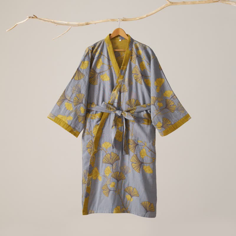 Kimono-Bademantel aus Baumwollgaze und Ginkgo - image 33