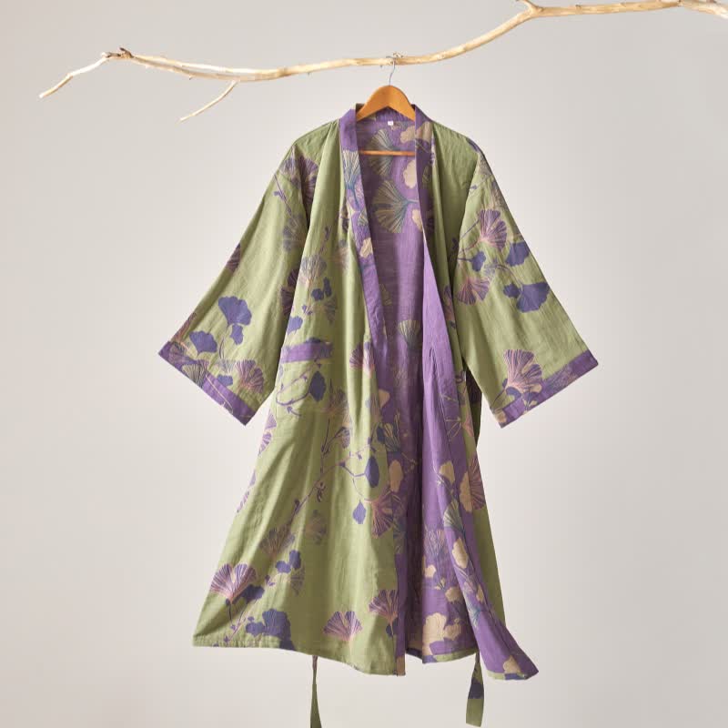 Ownkoti Kimono-Bademantel aus Baumwollgaze und Ginkgo - Grün - XL - image 17
