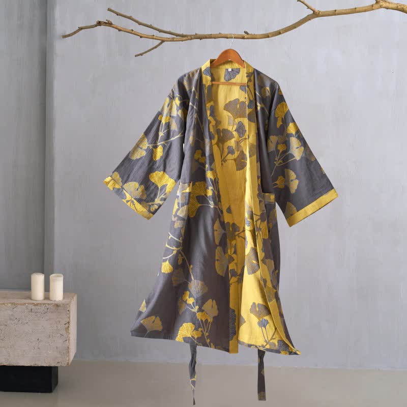 Kimono-Bademantel aus Baumwollgaze und Ginkgo - image 25