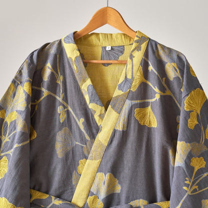 Kimono-Bademantel aus Baumwollgaze und Ginkgo - image 29