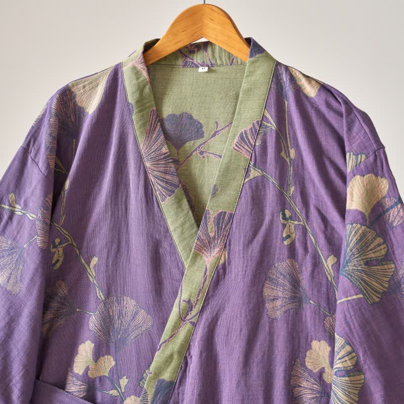 Kimono-Bademantel aus Baumwollgaze und Ginkgo - image 6