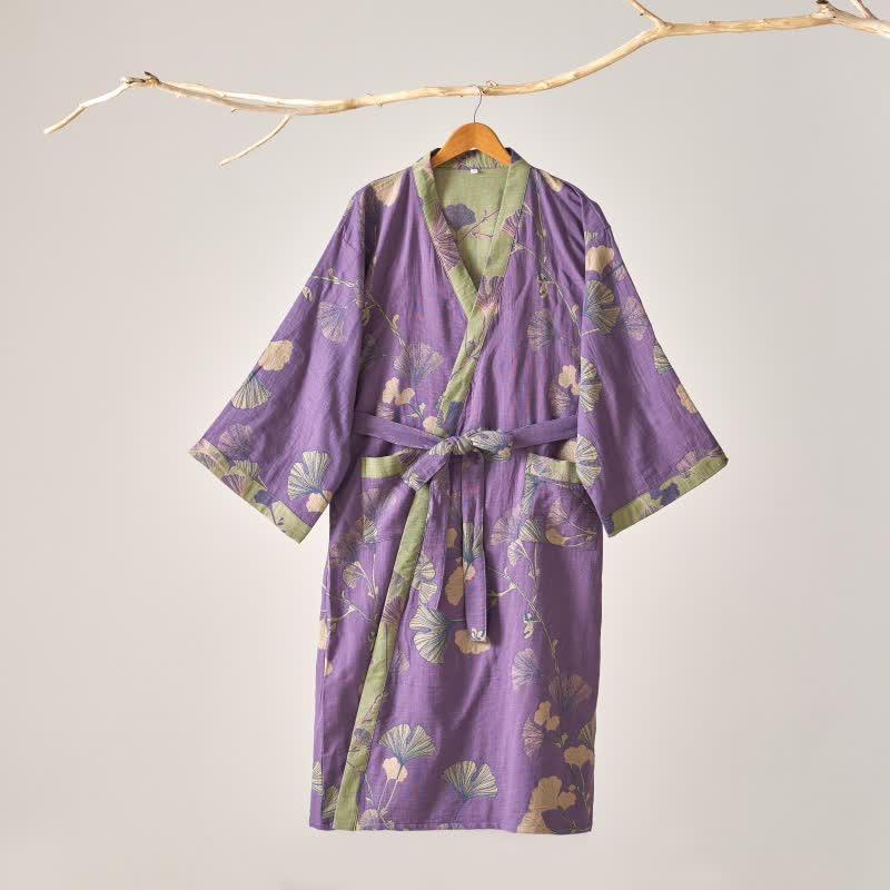 Kimono-Bademantel aus Baumwollgaze und Ginkgo - image 3