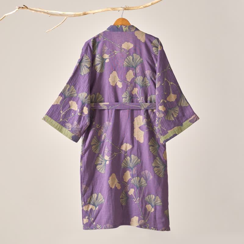Kimono-Bademantel aus Baumwollgaze und Ginkgo - image 4